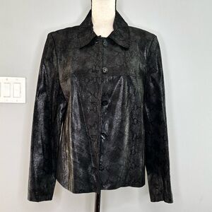 Marvin Richards Vintage Black Metallic LeatherJacket Snake Print Size M